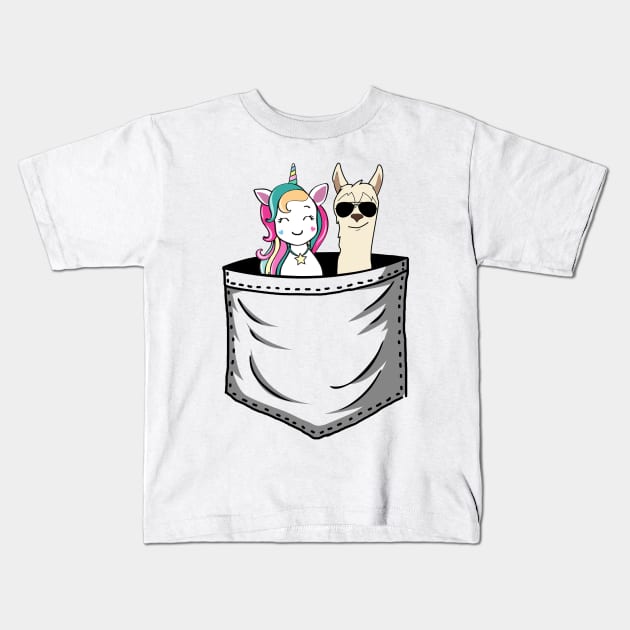 Unicorn And Llama In Pocket Funny Kids T-Shirt by Margaretsantana